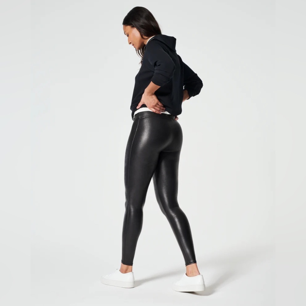 SPANX Faux Leather Black Leggings Size XL